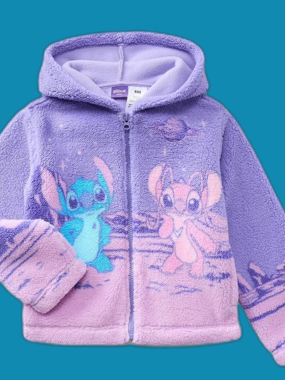 NWT Disney Lilo Stitch Angel Girls Purple Sherpa Hooded Jacket Coat Size S